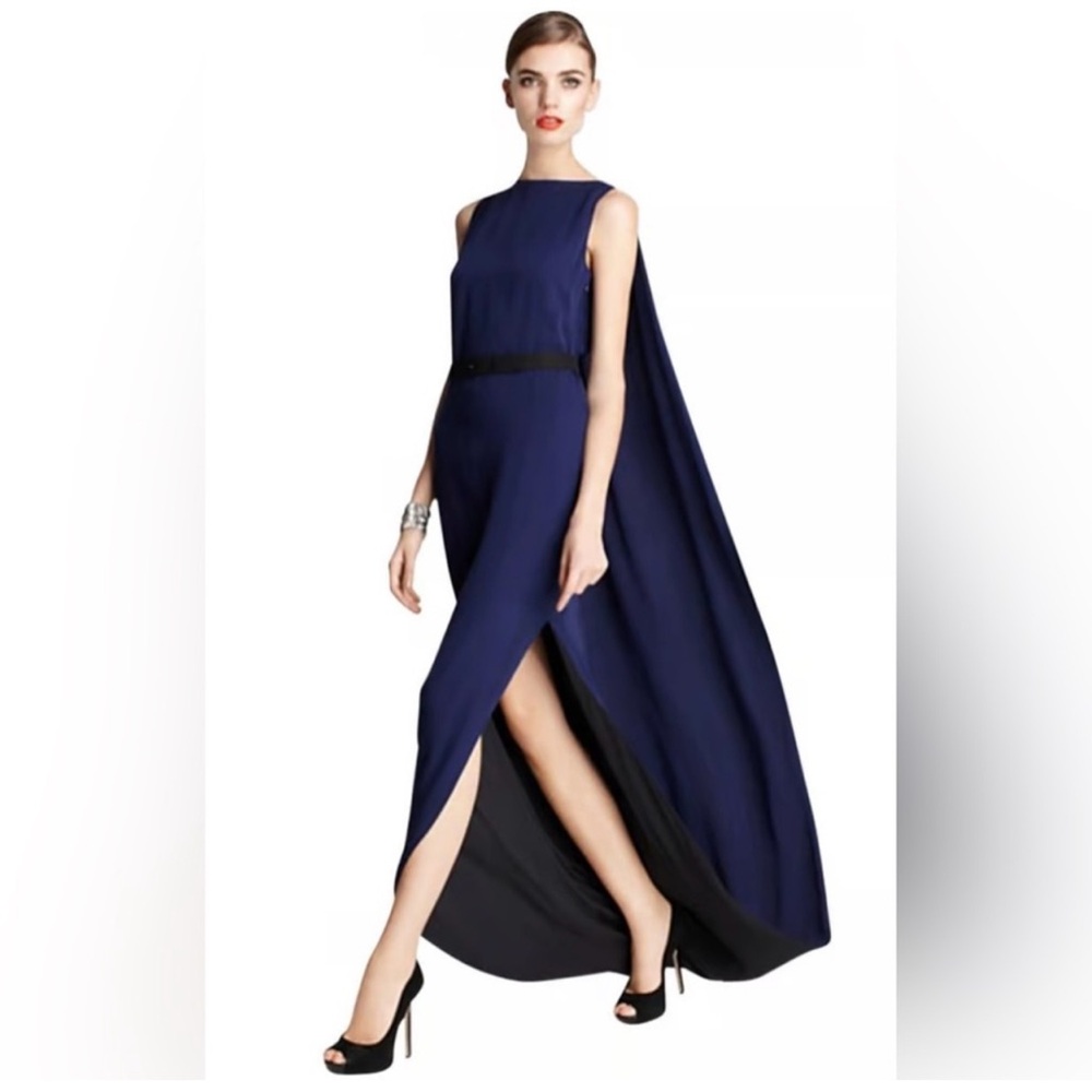 Halston Heritage Silk Caped Back Gown 8 Formal Dress